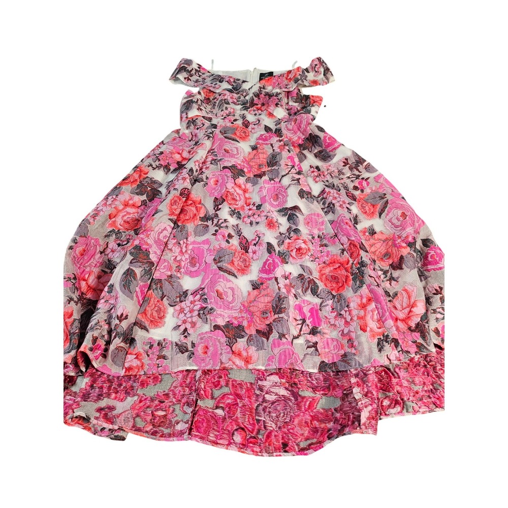 Adrianna Papell Dress Size 6 Floral Sheer Jacquard Off Shoulder Pink Multi - Picture 10 of 15
